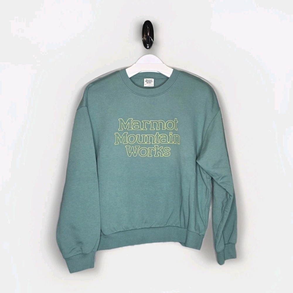 Marmot Mountain Works Cropped Crewneck Sweatshirt Lg Green Pullover Embroidered